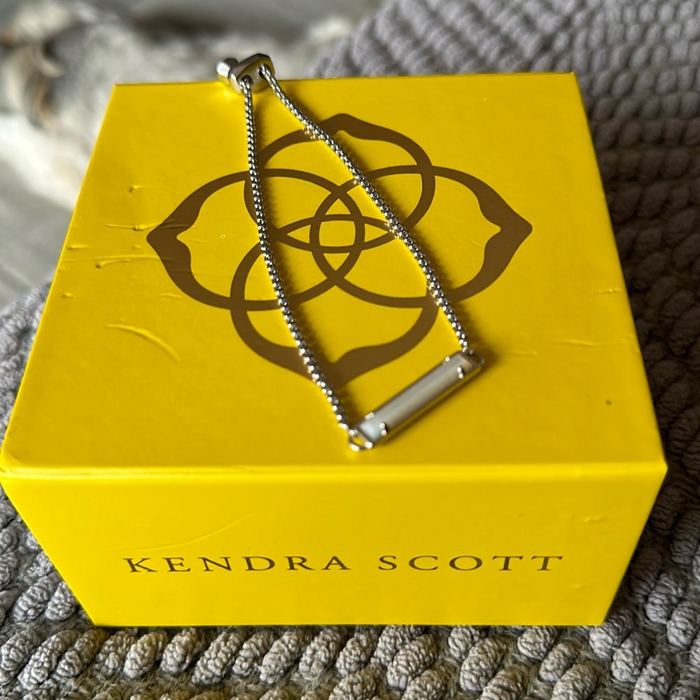 Kendra Scott Elaina rectangular style adjustable silver mother of pearl bracelet
